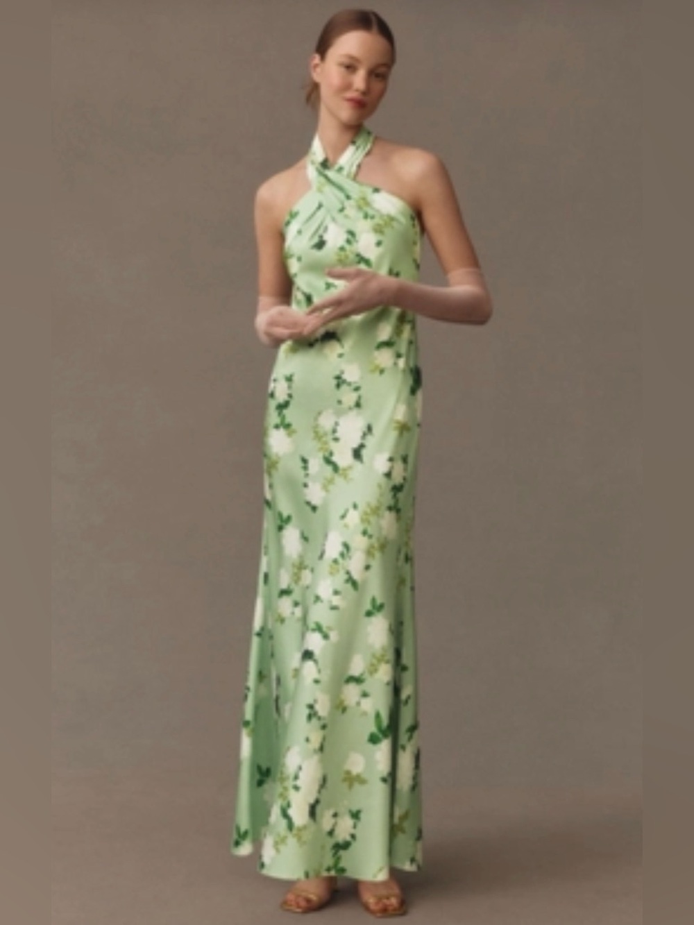 BHLDN RUBY TWIST HALTER SATIN GOWN